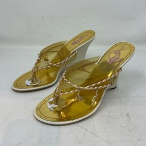 Baby Phat Gold/Pink/White Wedge Sandals Rhinestone Y2K Glam Women's 9B VTG NEW